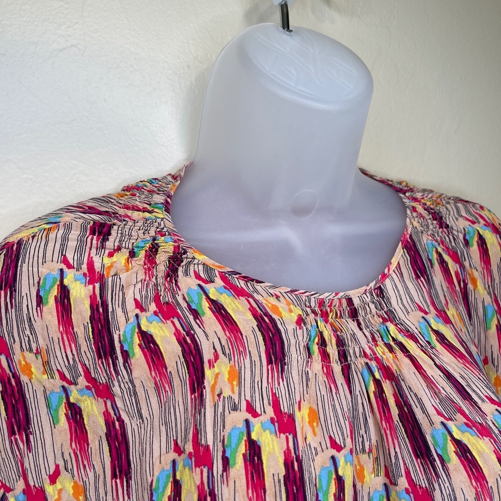 bimba & lola | Abstract Print Lightweight Silky Short Sleeve Detail Blouse - Picture 5 of 14